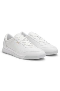 Faux-leather trainers with gold-tone branding, White