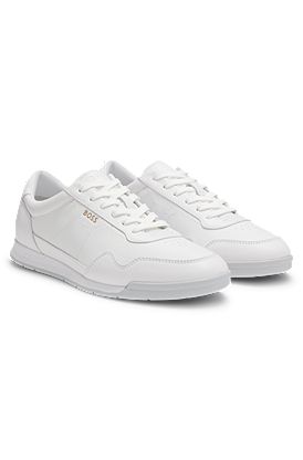 Faux-leather trainers with gold-tone branding