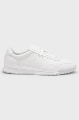 Faux-leather trainers with gold-tone branding, White