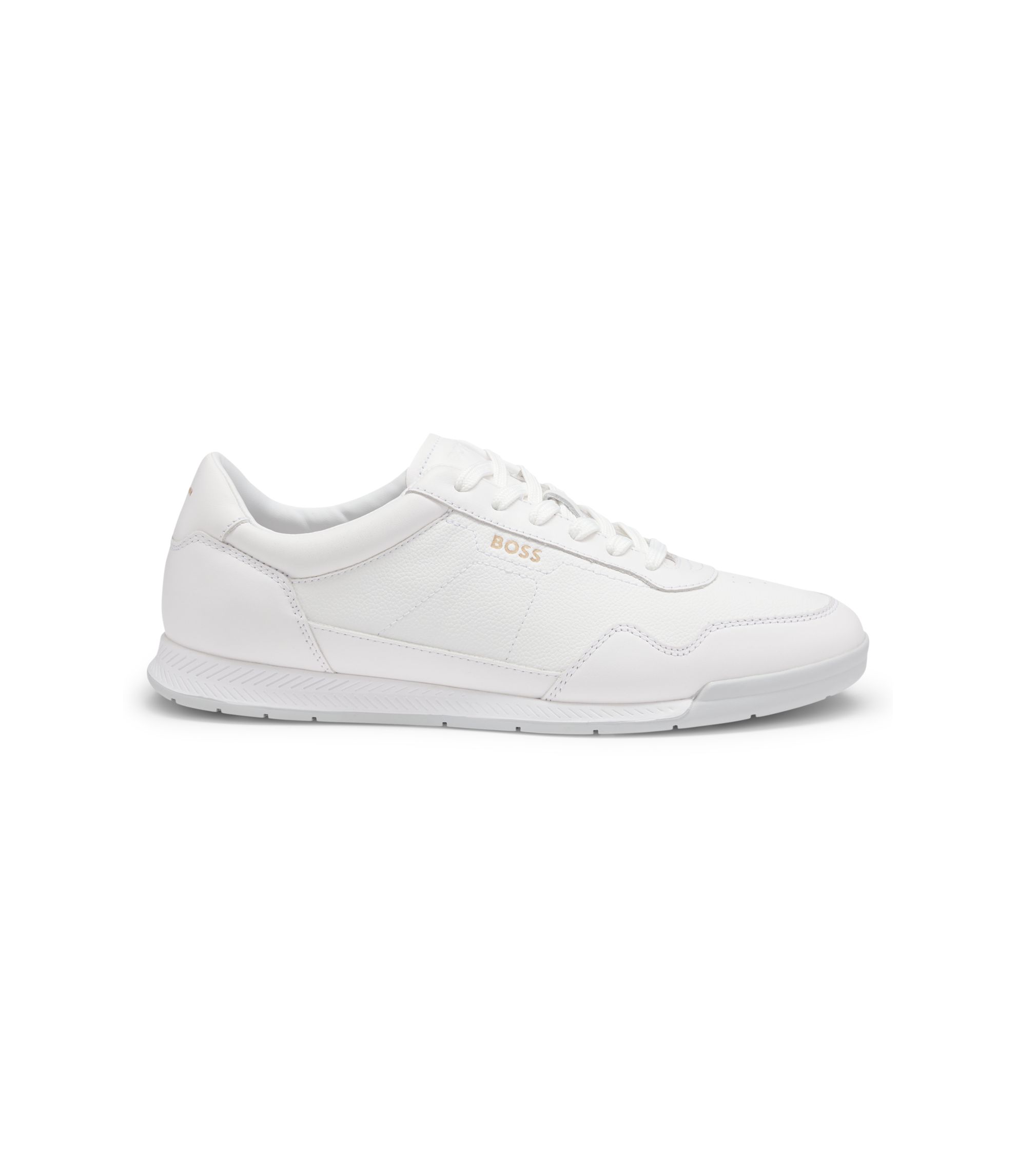 ドレミ　　　　　　　　　　　　　　　HUGO BOSS BOSS - Faux-leather trainers with gold-tone branding - White