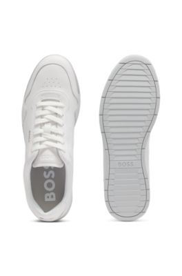 Faux-leather trainers with gold-tone branding, White