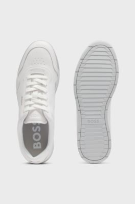 Faux-leather trainers with gold-tone branding, White