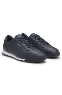Faux-leather trainers with gold-tone branding, Dark Blue