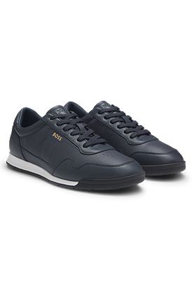 Faux-leather trainers with gold-tone branding