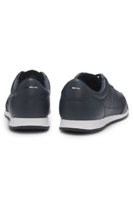 Faux-leather trainers with gold-tone branding, Dark Blue