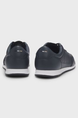 Faux-leather trainers with gold-tone branding, Dark Blue