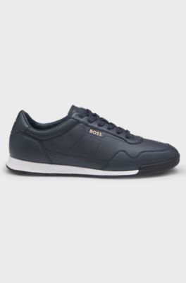 Faux-leather trainers with gold-tone branding, Dark Blue