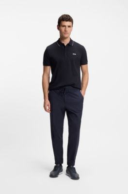 Faux-leather trainers with gold-tone branding, Dark Blue