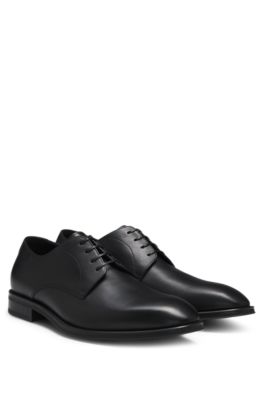 BOSS - Leather Derby shoes with stitching details - Black