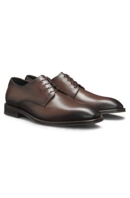 Italian-made Derby shoes in leather, Dark Brown