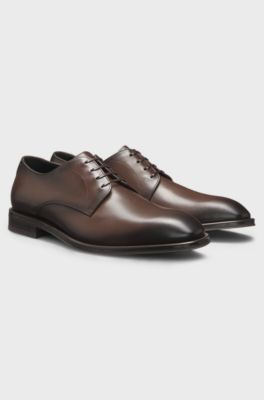 Derbies en cuir confectionn&eacute;es en Italie, Marron fonc&eacute;