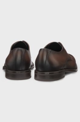 Italian-made Derby shoes in leather, Dark Brown