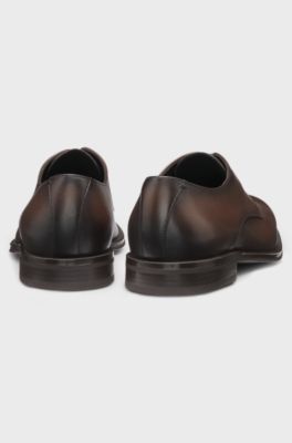 Italian-made Derby shoes in leather, Dark Brown