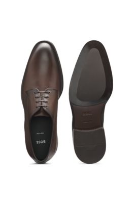 Italian-made Derby shoes in leather, Dark Brown