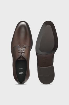 Italian-made Derby shoes in leather, Dark Brown