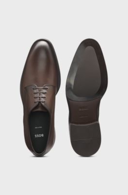 Italian-made Derby shoes in leather, Dark Brown