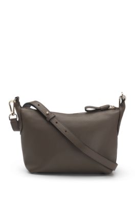 Grained-leather crossbody bag with logo lettering, Dark Brown