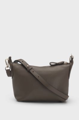 Grained-leather crossbody bag with logo lettering, Dark Brown