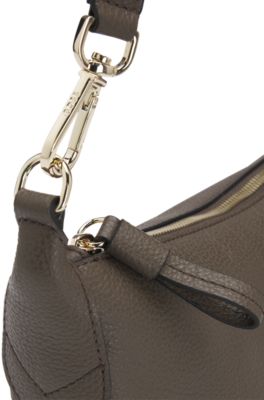 Grained-leather crossbody bag with logo lettering, Dark Brown