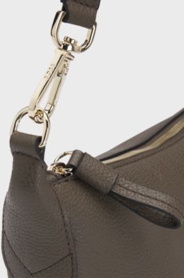 Grained-leather crossbody bag with logo lettering, Dark Brown