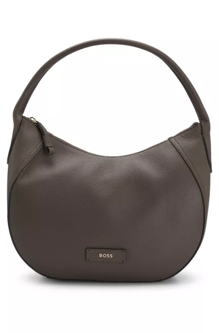 Grained-leather shoulder bag with logo lettering
