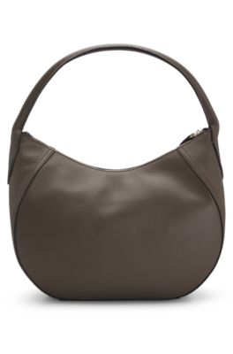 Grained-leather shoulder bag with logo lettering, Brown