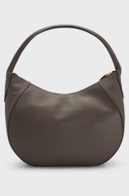 Grained-leather shoulder bag with logo lettering, Brown