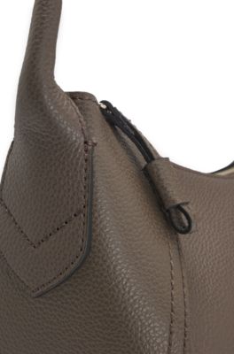 Grained-leather shoulder bag with logo lettering, Brown