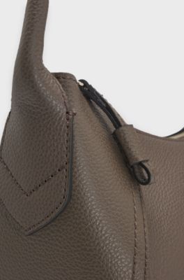 Grained-leather shoulder bag with logo lettering, Brown