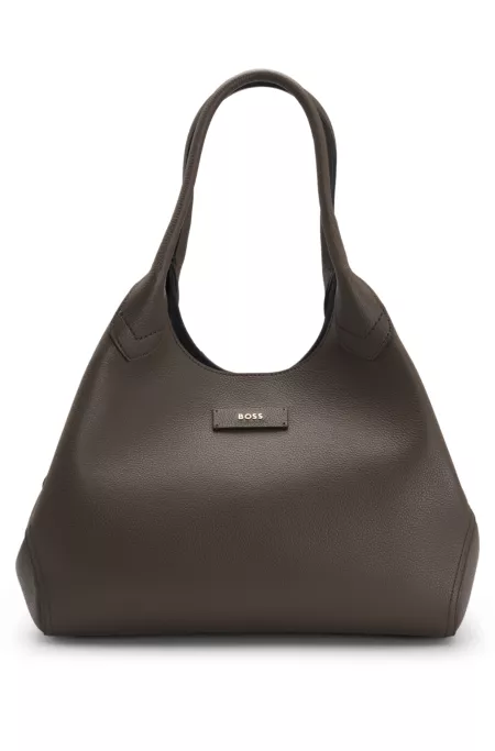Grained-leather tote bag with polished logo lettering