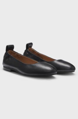 Leather ballerina pumps with logo stud, Black