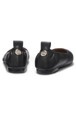 Leather ballerina pumps with logo stud, Black