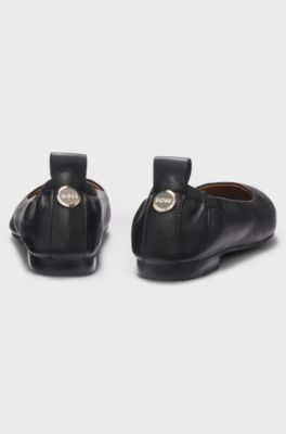 Leather ballerina pumps with logo stud, Black
