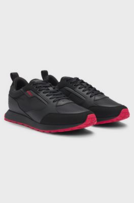 Mixed-material trainers with branded accents, Black