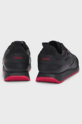 Mixed-material trainers with branded accents, Black
