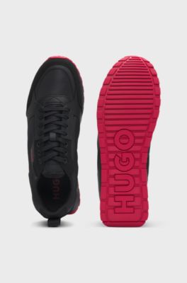 Mixed-material trainers with branded accents, Black