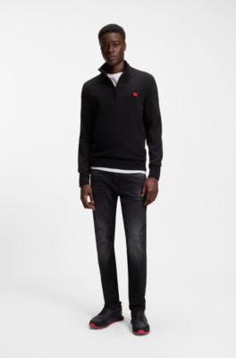 Mixed-material trainers with branded accents, Black