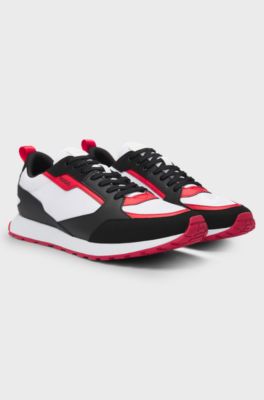 Mixed-material trainers with branded accents, Dark Grey