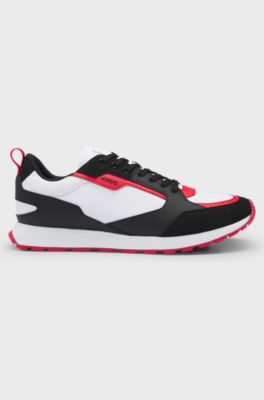 Mixed-material trainers with branded accents, Dark Grey