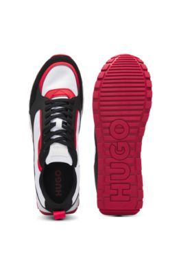 Mixed-material trainers with branded accents, Dark Grey