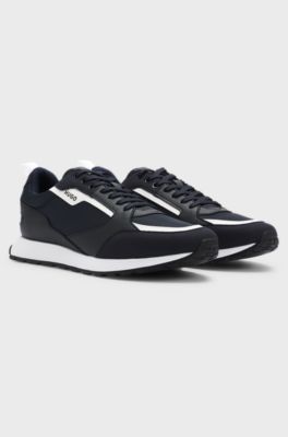 Mixed-material trainers with branded accents, Dark Blue