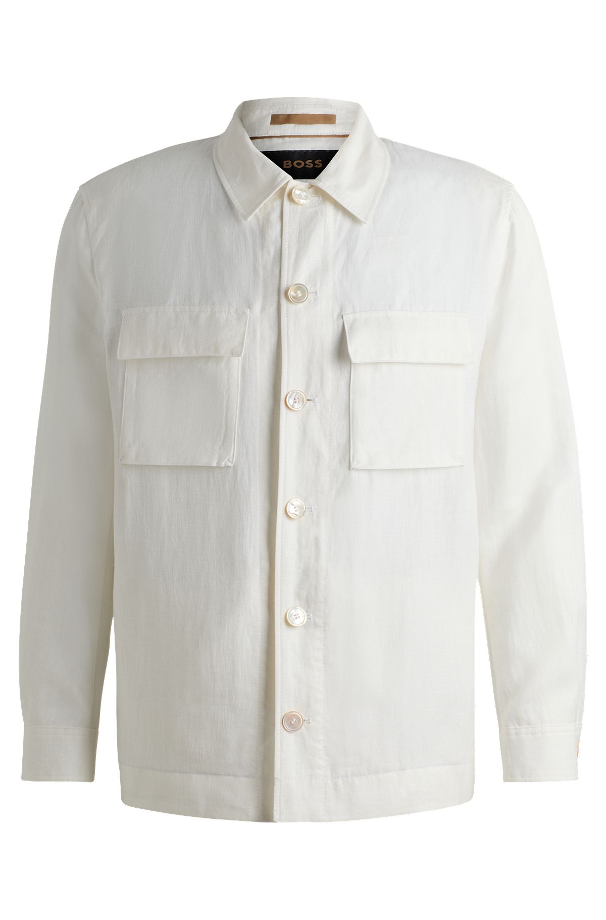 Button-up jacket in herringbone linen and silk, White