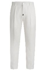 Tapered-fit trousers in herringbone linen and silk, White