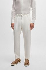 Tapered-fit trousers in herringbone linen and silk, White