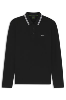 Cotton-piqu&eacute; polo shirt with contrast logo, Black