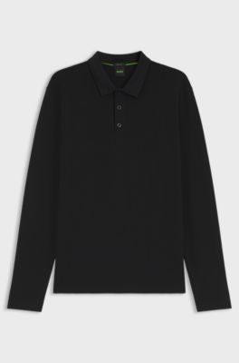 Cotton-piqu&eacute; polo shirt with contrast logo, Black