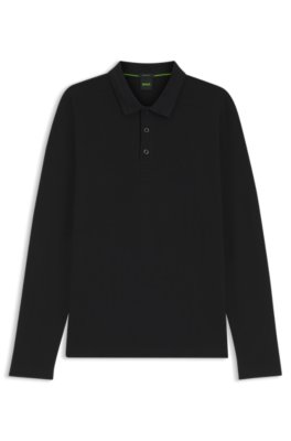 Boss Uomo Nero Polo A Maniche Lunghe In Piqué Di Cotone