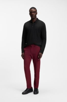 Long-sleeved cotton piqu&eacute; polo shirt, Black