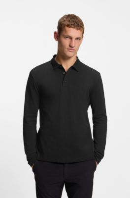 Cotton-piqu&eacute; polo shirt with contrast logo, Black