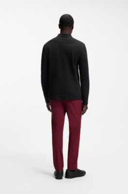 Long-sleeved cotton piqu&eacute; polo shirt, Black
